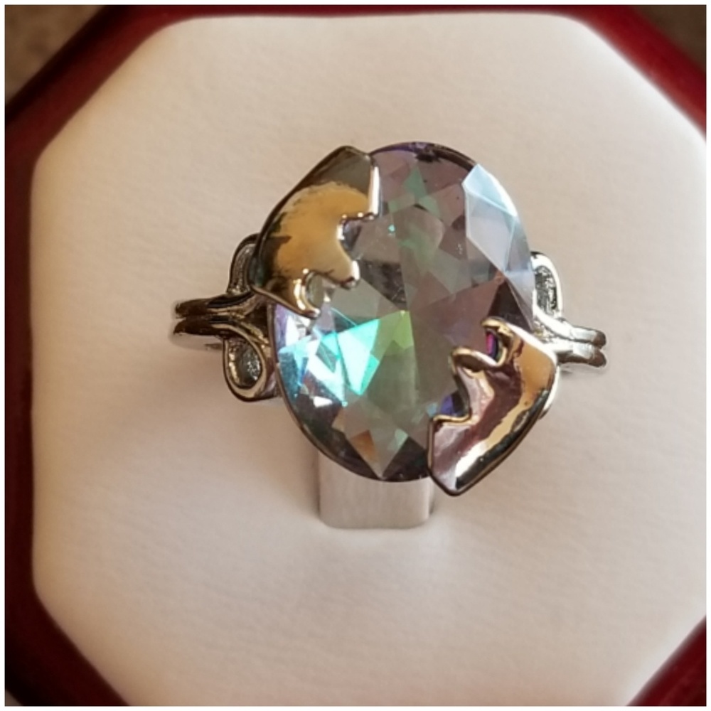 Genuine 6ct Rainbow Topaz Ring Size 9, 10